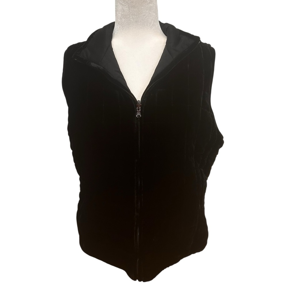 RALPH LAUREN Reversible black Velvet/Quilted Sateen Vest womens size large zip - Picture 2 of 16